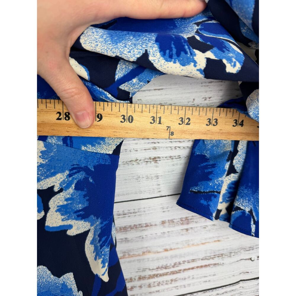 Studio Park Blue Floral Popover Vneck Top 3X Balloon Sleeves Classic Coastal - Picture 6 of 7